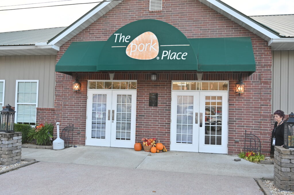 Storefront of the pork place, the location of the Friday Night Dinner