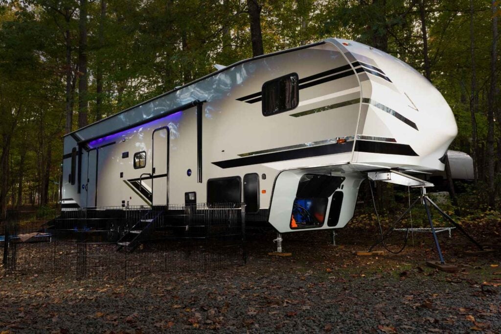 Camping trailer in the woods